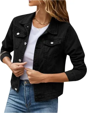 Women's Basic Button Down Button Down Fall Jackets Stretch Fitted Cropped Jackets Long Sleeves Denim trendy Jackets