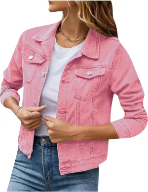 Women's Basic Button Down Button Down Fall Jackets Stretch Fitted Cropped Jackets Long Sleeves Denim trendy Jackets
