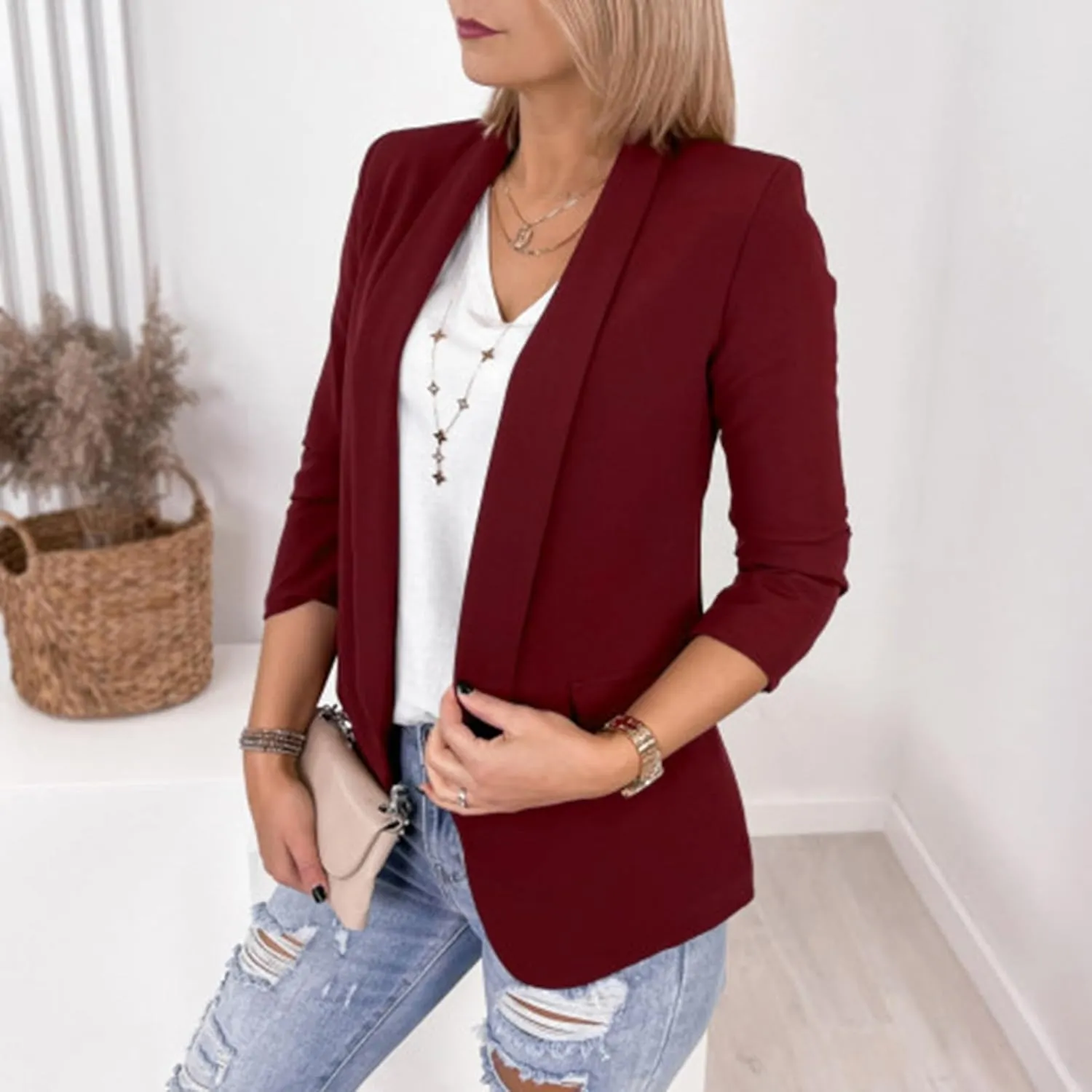 Women's Blazers & Suit Jackets Tweed Womens Blazers Long Sleeve Causal Fancy Jackets Fitted With Pockets Jackets