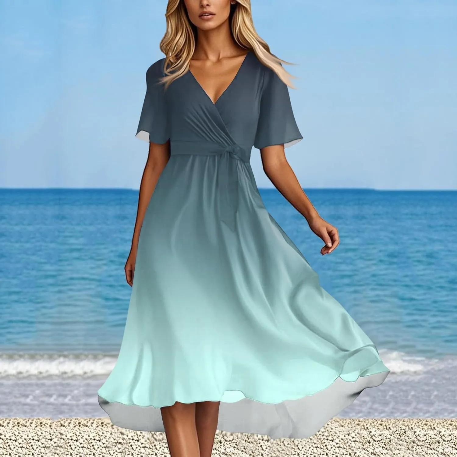 Womens Boho Floral Printed Flowy Wrap Short Sexy Dresses 2025 Elegant V Neck Belted Summer Wedding Prom Cocktail Midi Dress