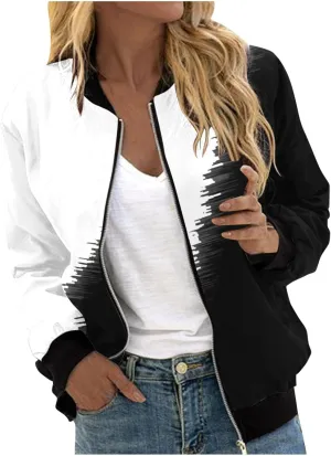 Women's Bomber Jacket 2024 Casual Coat Fall Fashion Lightweight Zip Up Tops Long Sleeve Outerwears Floral Windbreaker