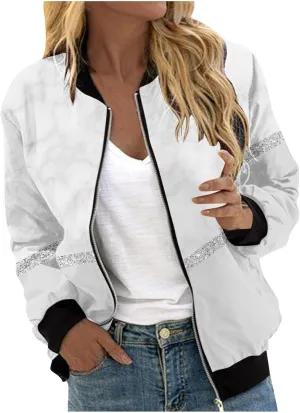 Women's Bomber Jacket 2024 Casual Coat Fall Fashion Lightweight Zip Up Tops Long Sleeve Outerwears Floral Windbreaker