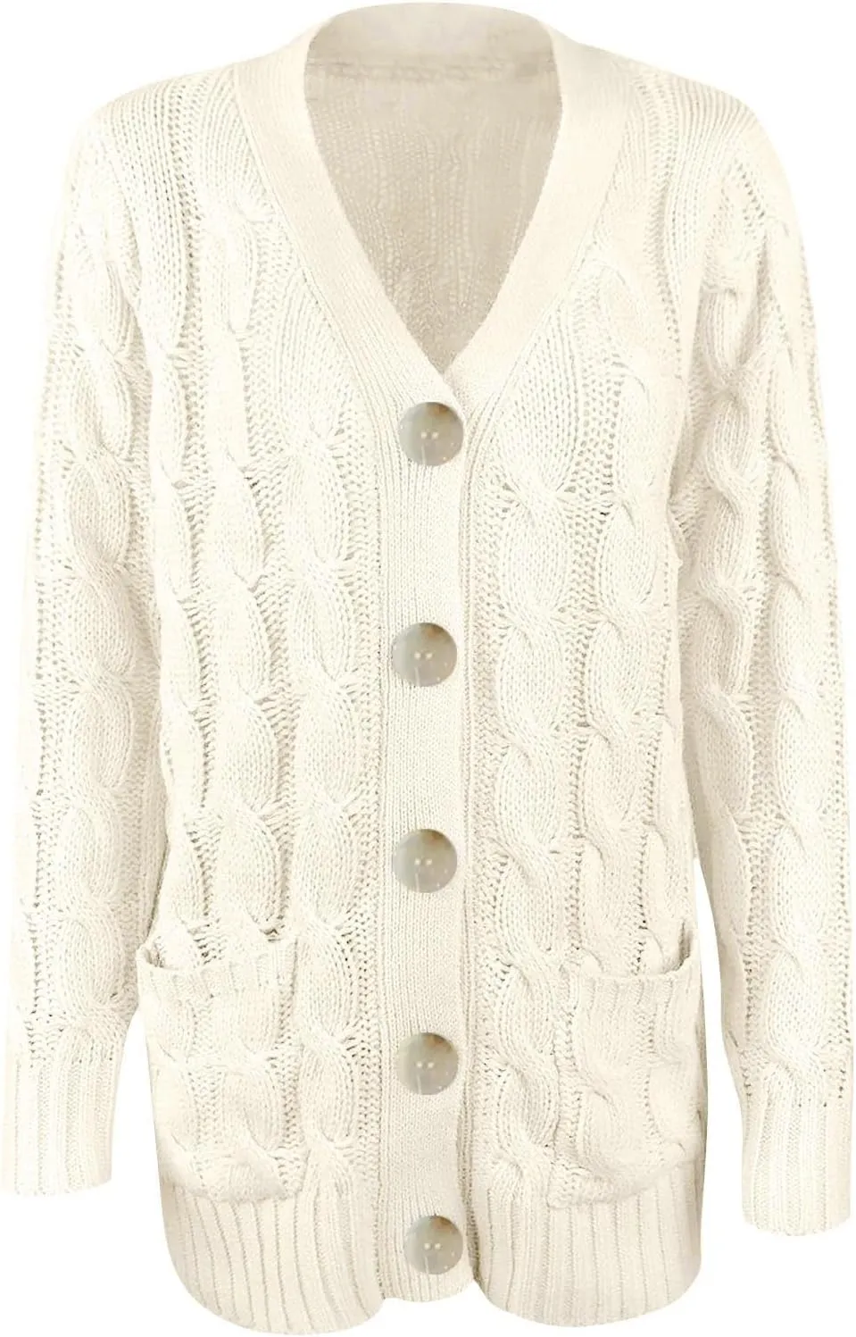 Women's Cable Knit Sweater Cardigan Winter Single Breasted Coats Casual Breathable Stretch Sweaters with Pockets