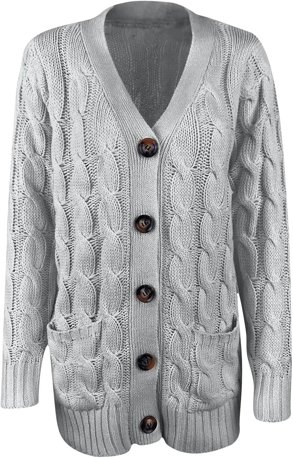 Women's Cable Knit Sweater Cardigan Winter Single Breasted Coats Casual Breathable Stretch Sweaters with Pockets