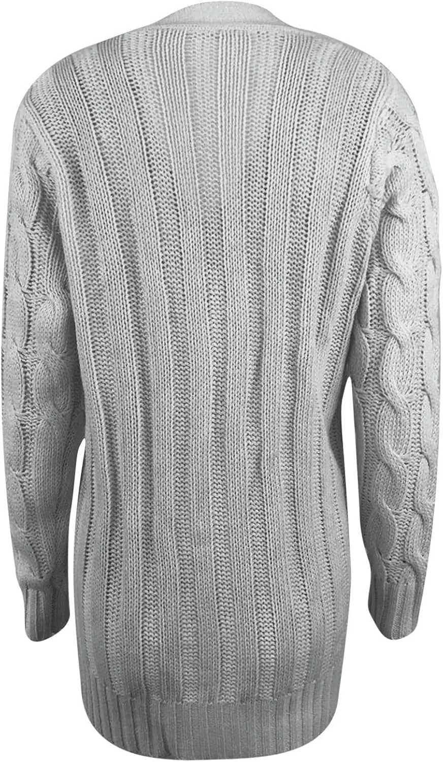 Women's Cable Knit Sweater Cardigan Winter Single Breasted Coats Casual Breathable Stretch Sweaters with Pockets