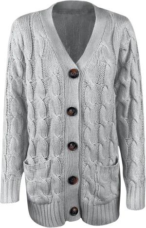 Women's Cable Knit Sweater Cardigan Winter Single Breasted Coats Casual Breathable Stretch Sweaters with Pockets