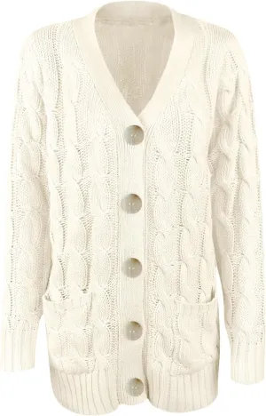 Women's Cable Knit Sweater Cardigan Winter Single Breasted Coats Casual Breathable Stretch Sweaters with Pockets