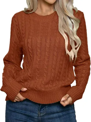 Womens Cable Knitted Pullover Sweater Crewneck Business Casual Long Sleeve Tops Loose Knitwear Jumpers Tops Knitwear
