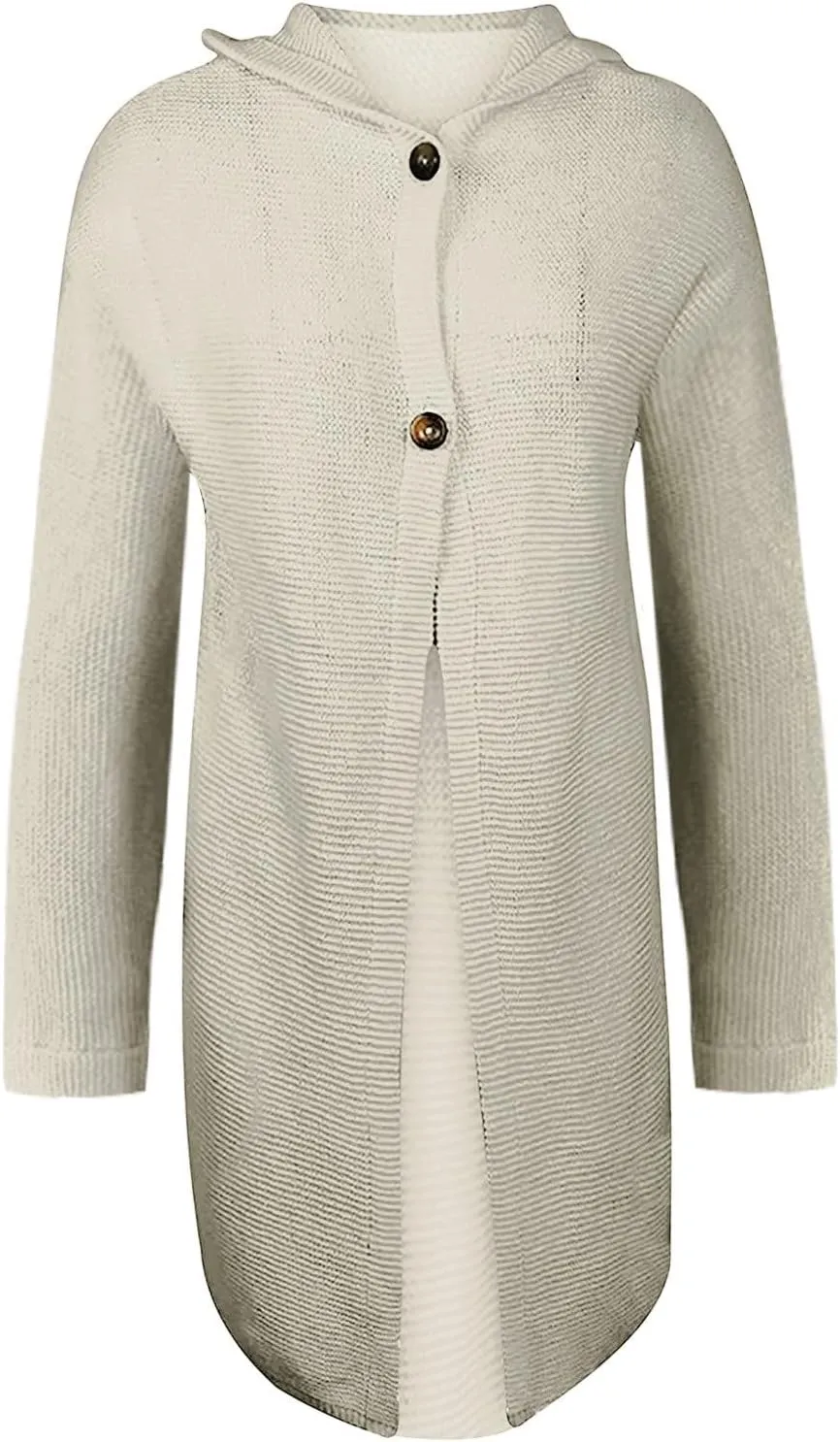 Womens Cardigan Ribbed Sweaters Outwear Long Sleeve Button Down Cardigan Knit Hooded Outwear Tall Fleece Plus Size Jacket
