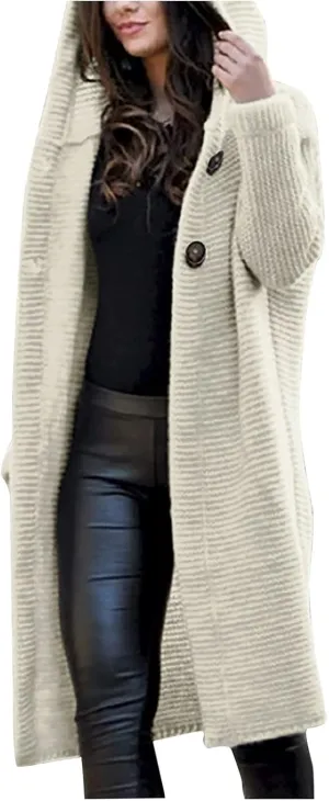 Womens Cardigan Ribbed Sweaters Outwear Long Sleeve Button Down Cardigan Knit Hooded Outwear Tall Fleece Plus Size Jacket