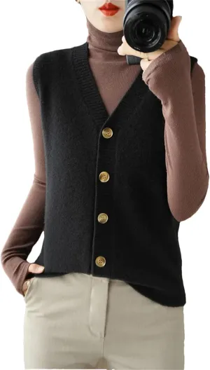 Women's Cashmere Cardigan Vest Autumn/Winter Sweater Vest Sleeveless Pullover Wastcoats