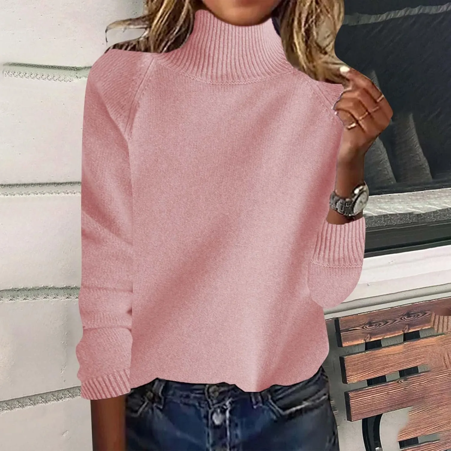 Women's Cashmere Sweater Basic Turtleneck Petite Tunic Tops Pullover Solid Casual Lightweight Long Sleeve Knitwear