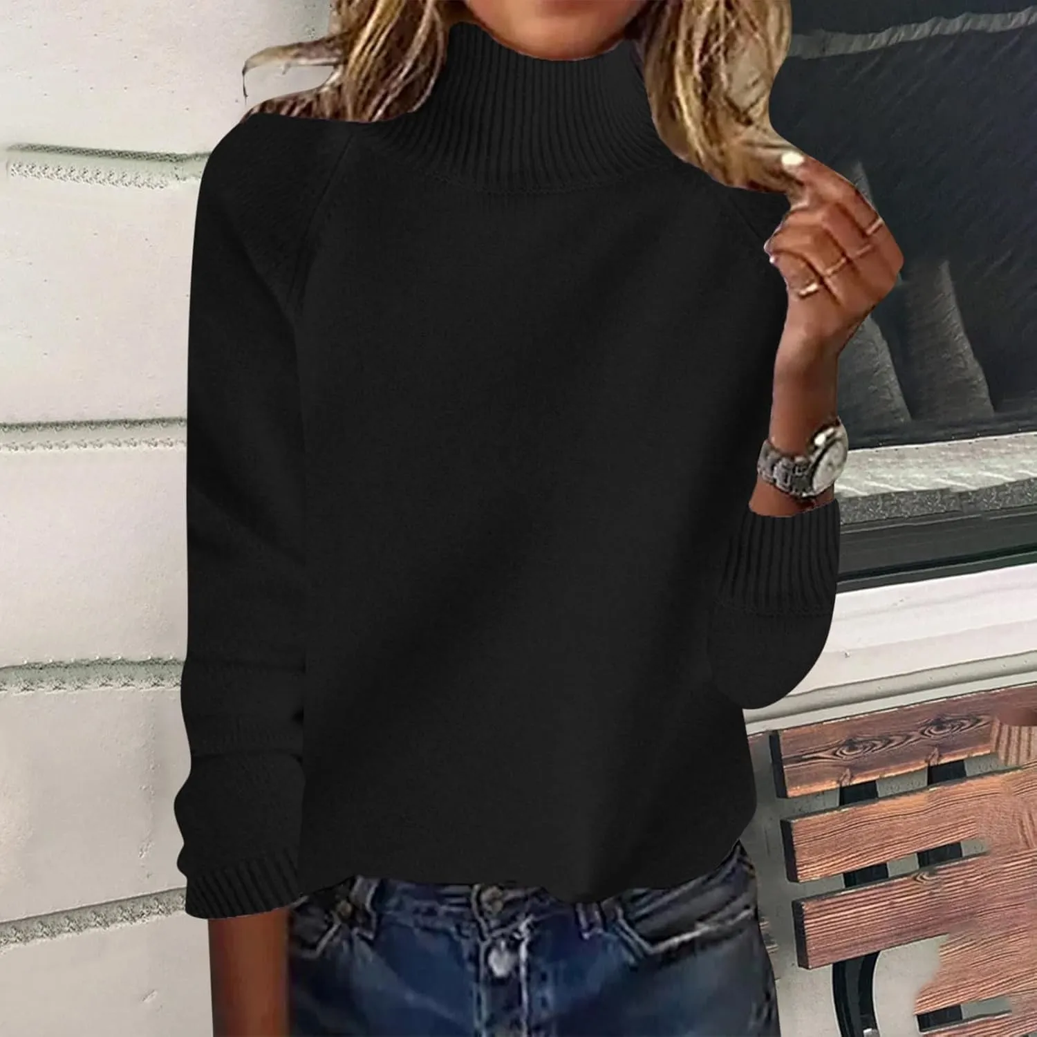 Women's Cashmere Sweater Basic Turtleneck Petite Tunic Tops Pullover Solid Casual Lightweight Long Sleeve Knitwear