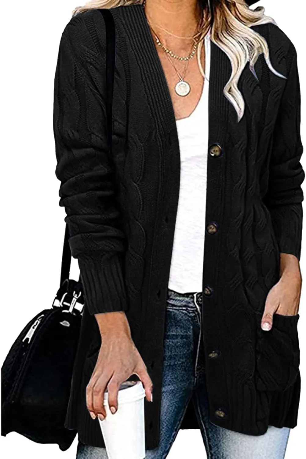 Womens Casual Knit Cardigan Sweater Large Size Loose Button Jacket Women Winter Sweaters for Women