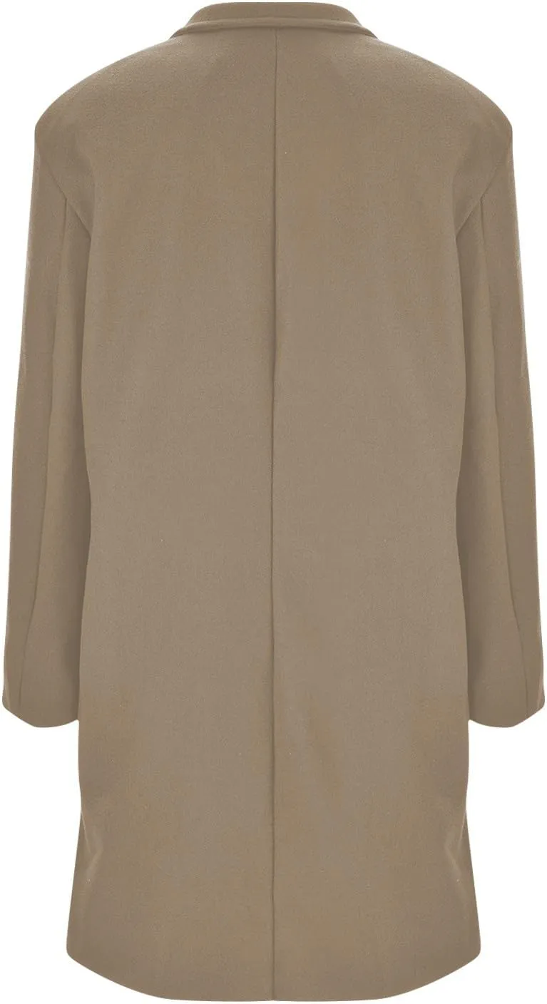 Women's Casual Thicken Coats Stand Collar Single Breasted Pea Coats Long Sleeve Wool Blend Winter Warm Trench Coats