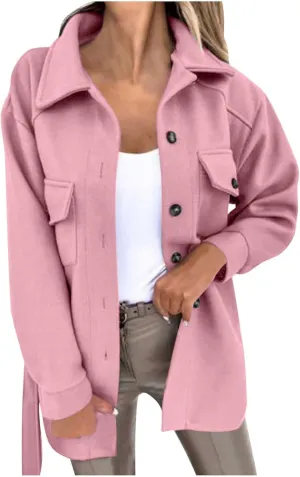 Women's Casual Wool Blend Midi Coat Button Up Lapel Collar Winter Overcoat Thick Pea Coats Elegant jacket
