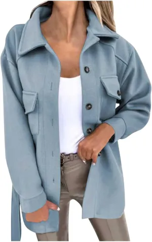 Women's Casual Wool Blend Midi Coat Button Up Lapel Collar Winter Overcoat Thick Pea Coats Elegant jacket