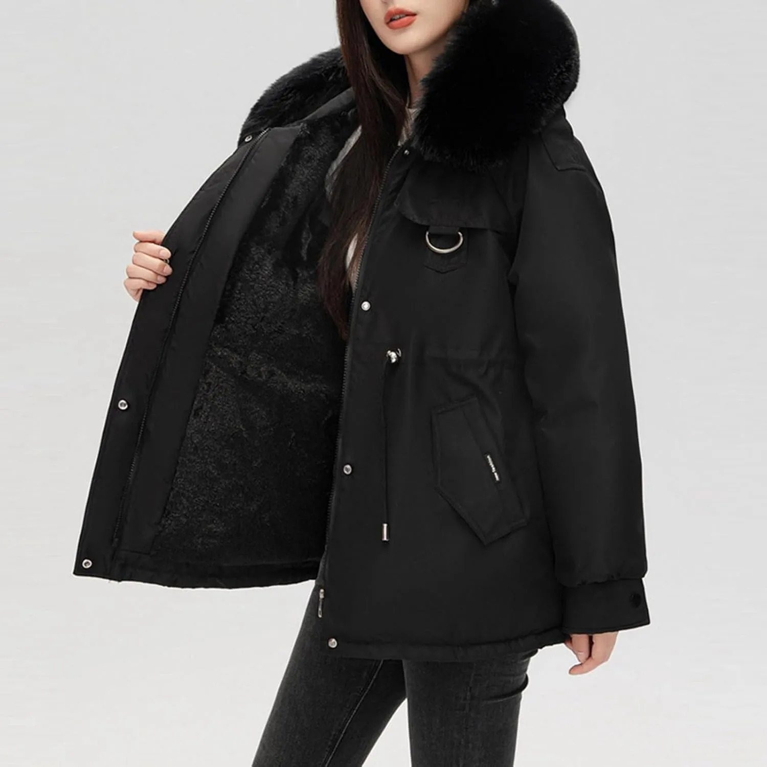 Women's Coats Winter Mid-Lenght Down Puffer Coats Longline Trench Coat Warm Outwear Zip Up Overcoats Plus Size