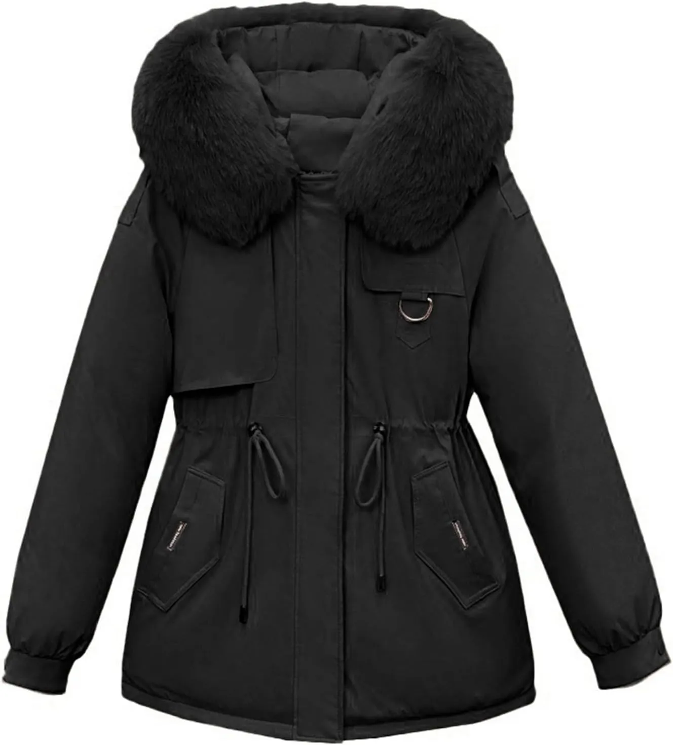 Women's Coats Winter Mid-Lenght Down Puffer Coats Longline Trench Coat Warm Outwear Zip Up Overcoats Plus Size