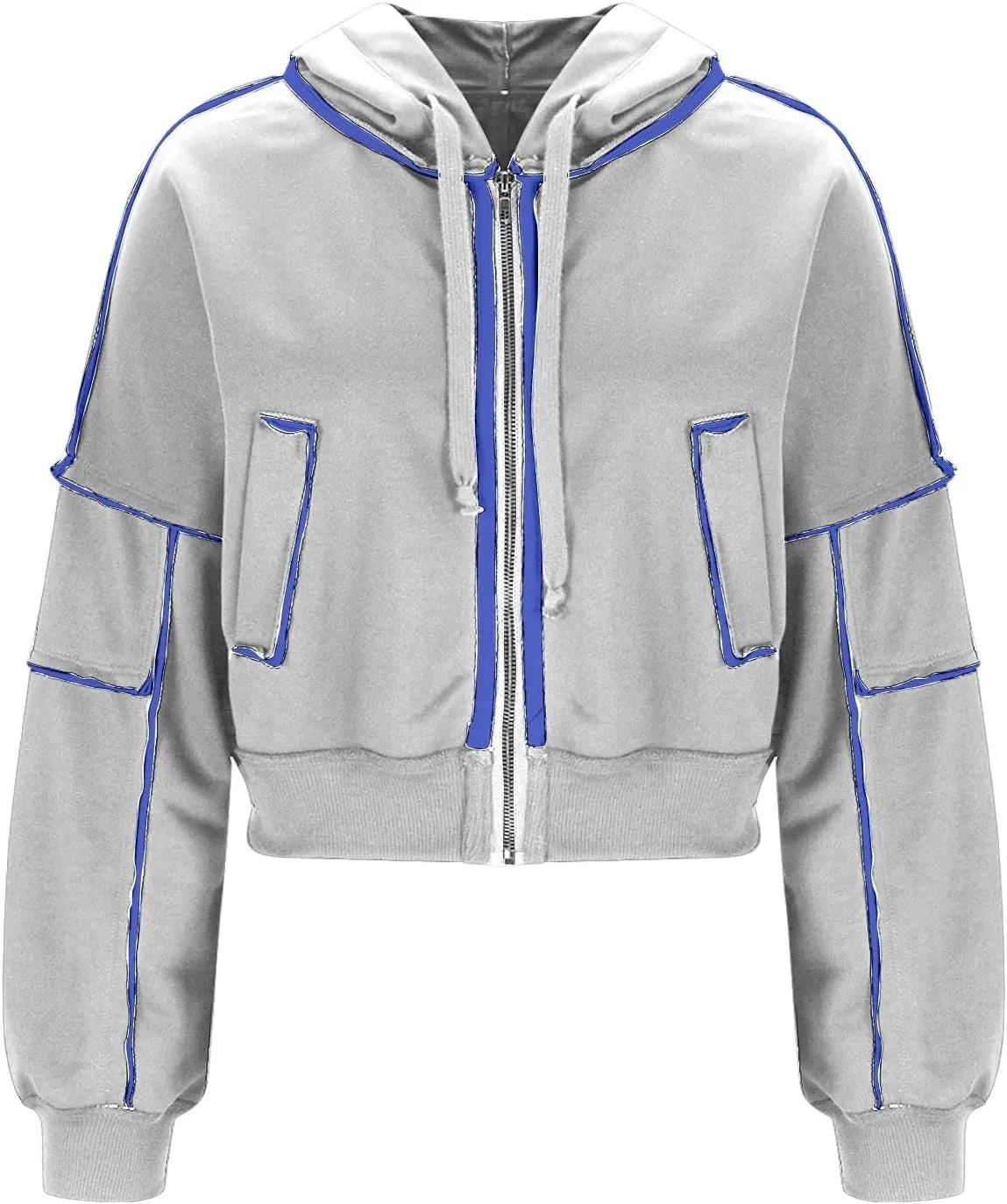 Womens Cropped Hooded Sweatshirts Fall Winter Trendy Y2k Ligthweight Jackets Oversized Long Sleeve Zip Up Coats