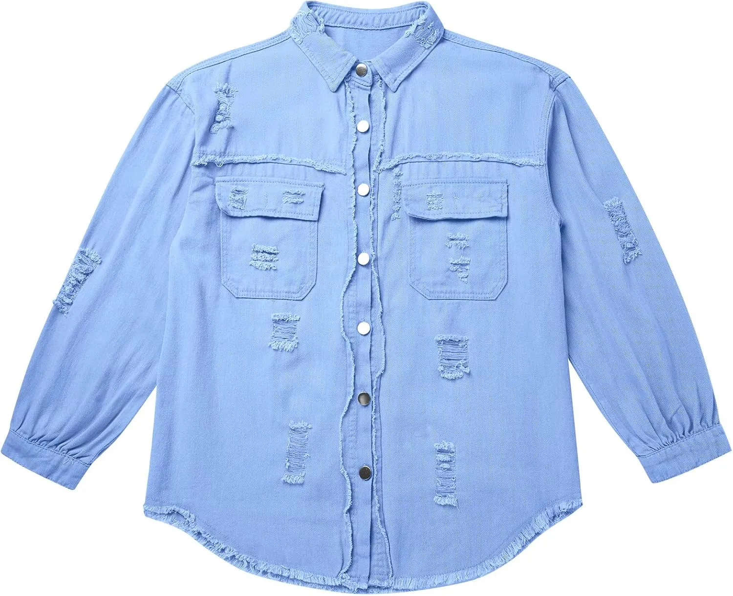 Women's Denim Jackets Ripped Distressed Denim Jackets Long Sleeve Casual Jean Coat Basic Trucker Jackets