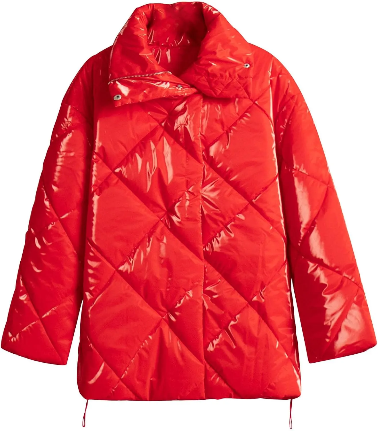 Womens Fall Winter Warm Coats Solid Puffy Bread Jacket Shiny Lapel Down Puffer Jackets Casual Padded Coat