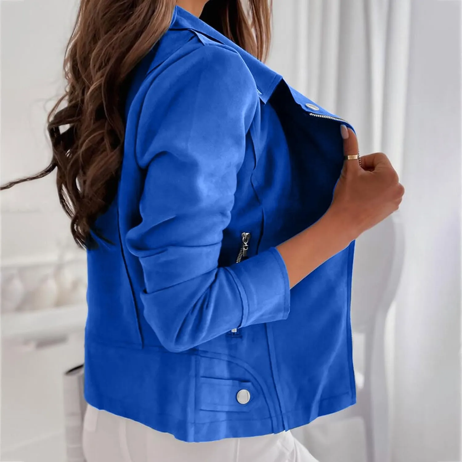 Womens Fashion Fall Outfits Moto Biker Coat Motorcycle Jackets Business Blazers Jackets Slim Fit Long Sleeve Jackets