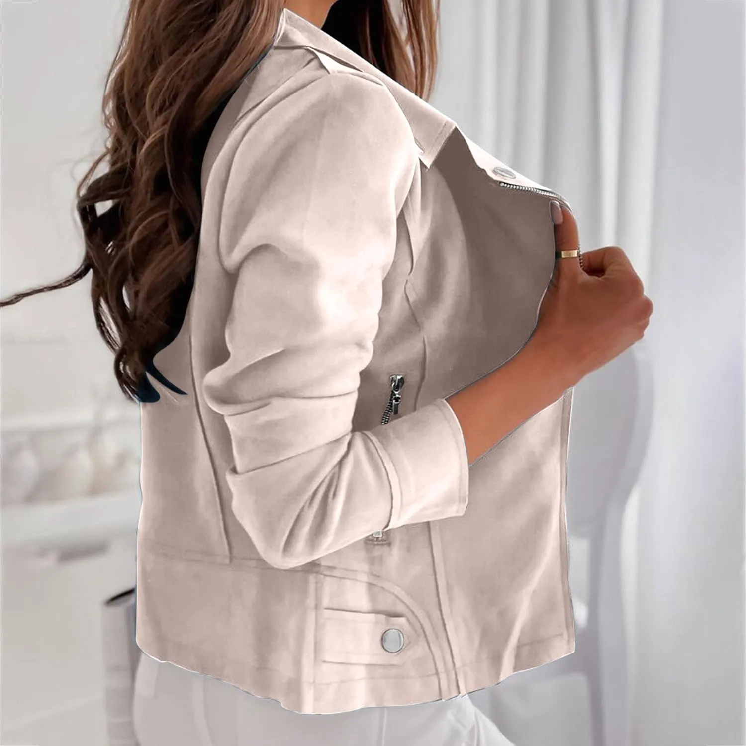 Womens Fashion Fall Outfits Moto Biker Coat Motorcycle Jackets Business Blazers Jackets Slim Fit Long Sleeve Jackets