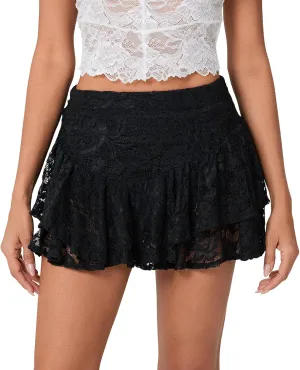 Women's Fashion Mini Skirts Lace High Waist Pleated Short Skirts Summer Casual Skirts