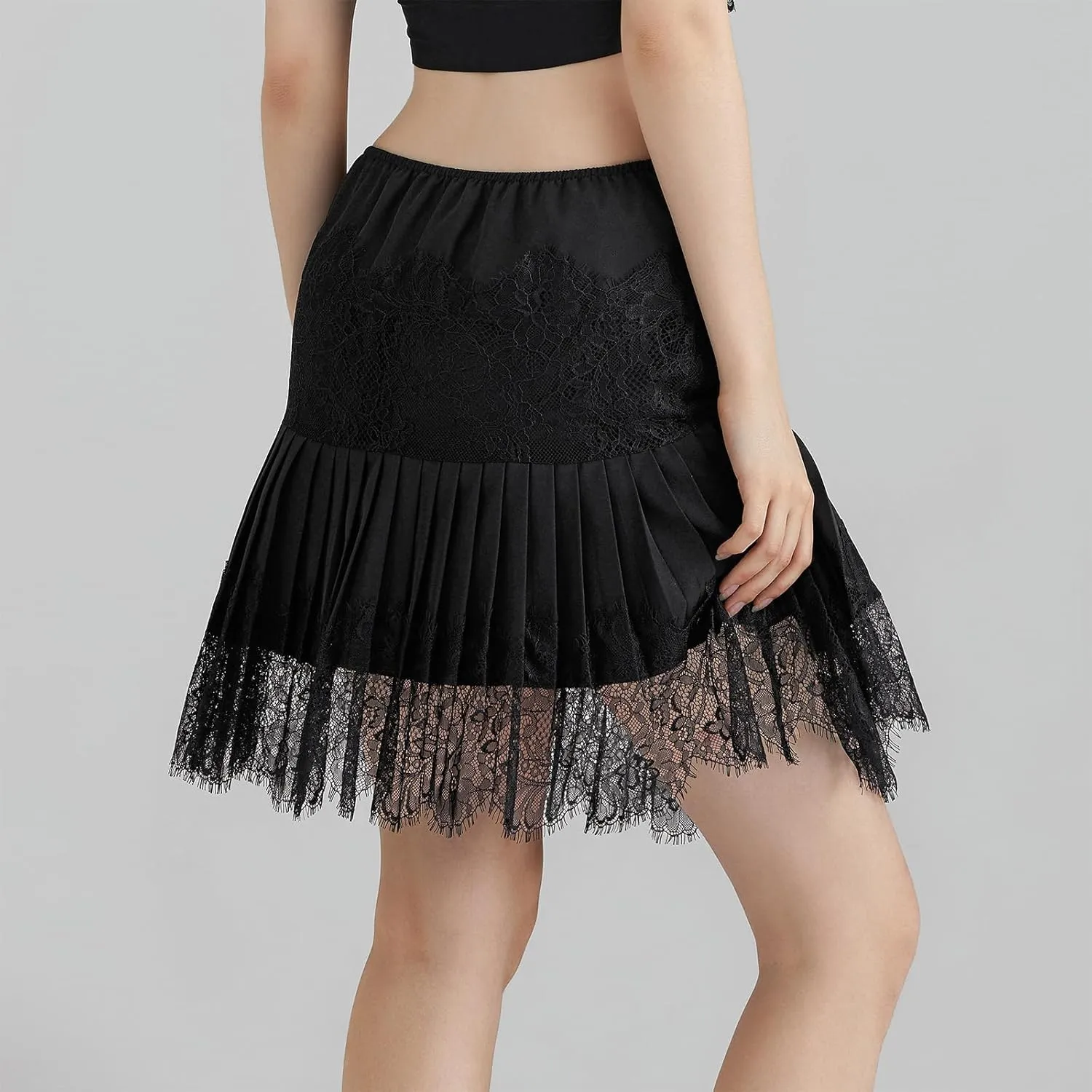Women's Fashion Mini Skirts Mid-Rise Pleated Lace Skirts Spring Summer Casual Short Skirts