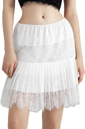 Women's Fashion Mini Skirts Mid-Rise Pleated Lace Skirts Spring Summer Casual Short Skirts