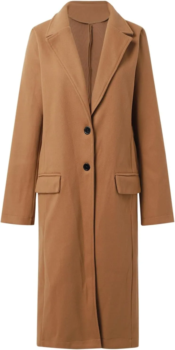 Womens Fit Mid Long Double Breasted Coat Lapel Jacket Overcoat Outwear Trench Windbreaker Coat Women Long