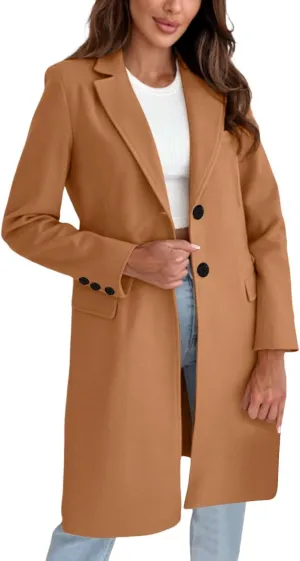 Womens Fit Mid Long Double Breasted Coat Lapel Jacket Overcoat Outwear Trench Windbreaker Coat Women Long