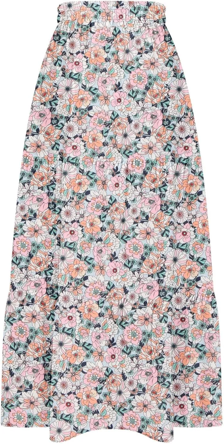 Women's Floral Long Skirts Split Summer Skirts Elastic Waist Flowy Maxi Skirt A Line Beach Skirts Boho Casual Skirts