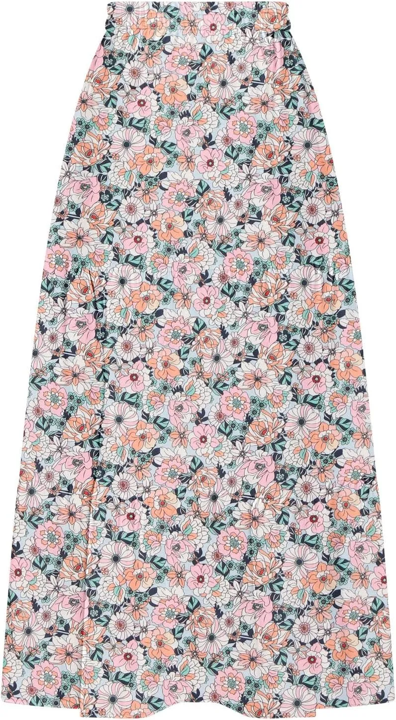 Women's Floral Long Skirts Split Summer Skirts Elastic Waist Flowy Maxi Skirt A Line Beach Skirts Boho Casual Skirts