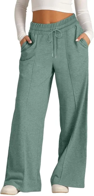 Womens High Waisted Wide Leg Lounge Sweat Pants Baggy Loose Athletic Joggers Pants Drawstring Comfy Flare Sweatpants