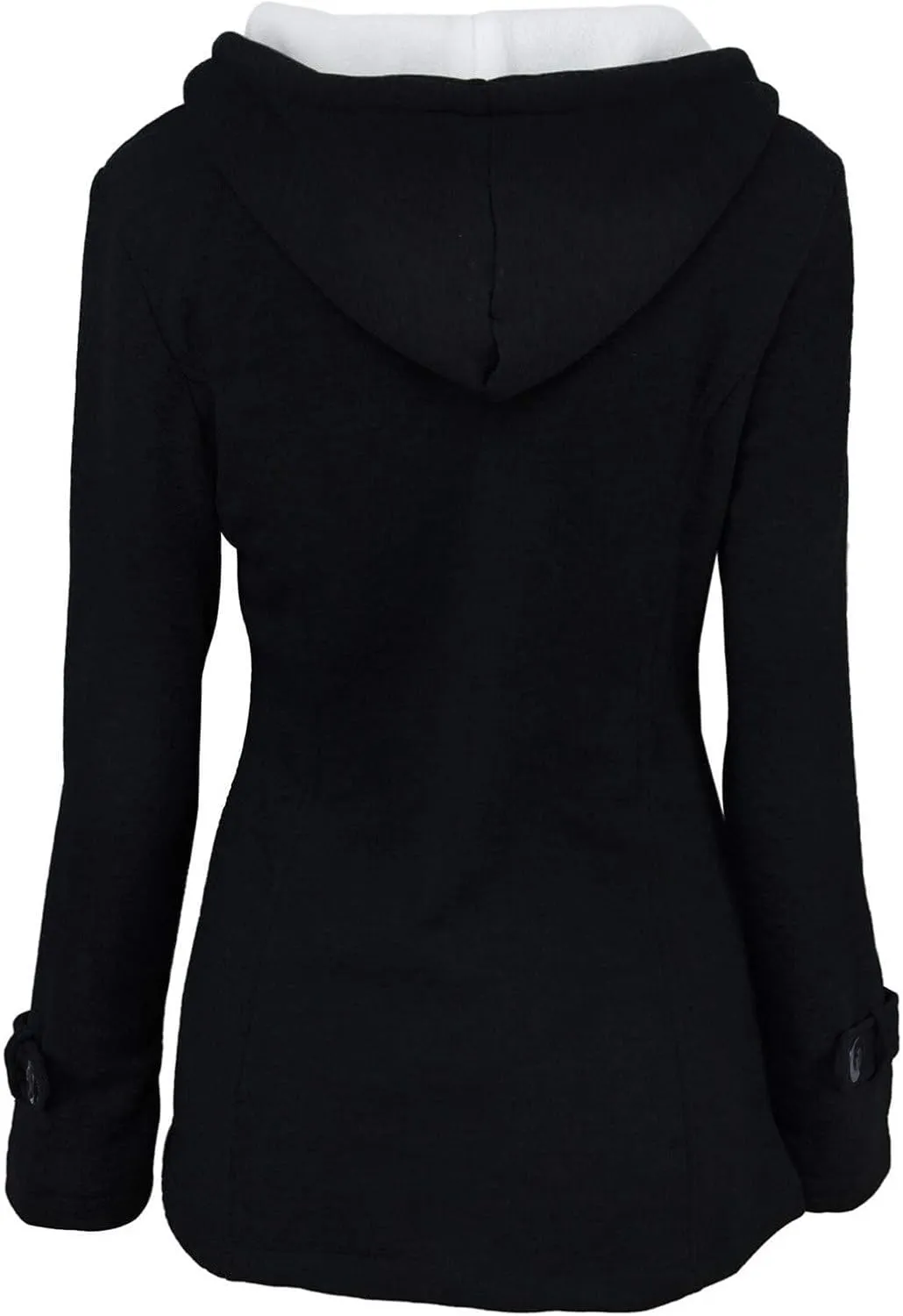 Womens Horn Button Fleece Jacket Hooded Sherpa Lined Coats Classic Fashion Winter Thicken Warm Pea Coat Parkas Outwear