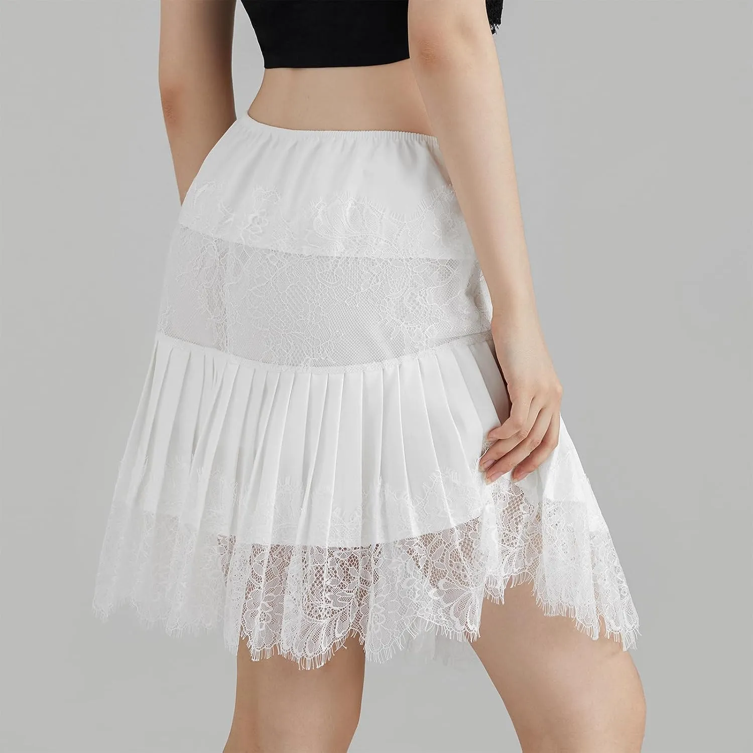 Women's Lace Mini Skirts Low Rise Pleated Lace Skirts Y2k Ruffle Slip Skirt Summer Fairy Flowy Skirts