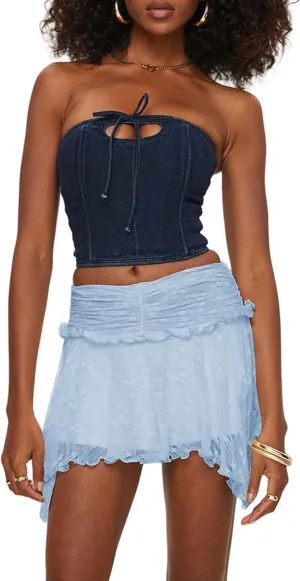 Women's Lace Ruched Mini Skirts High Waist Pleated Short Skirts Irregular Hem Casual Skirts