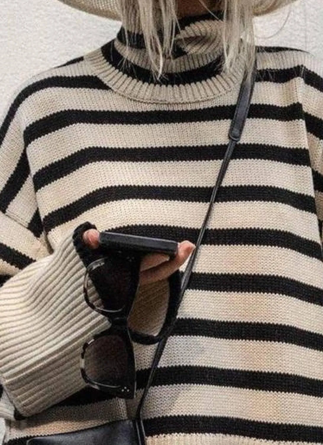 Women's Lazy Style Oversized Striped Turtle Neck Pullover Sweaters Long Sleeve Casual Outfits 2024 Winter Knitted Tops