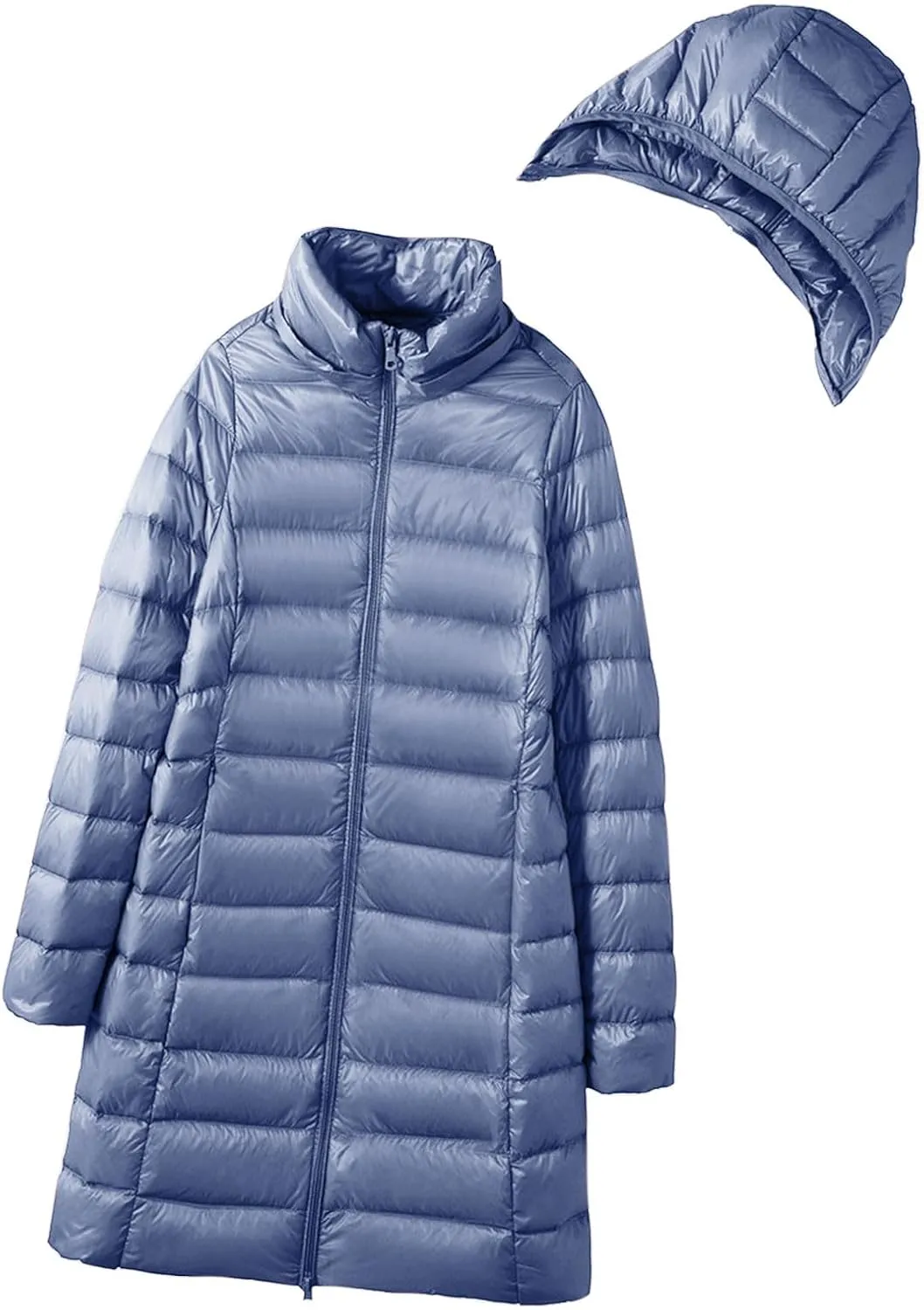 Women's Lightweight Down Jacket Zip Up Plus Size Hooded Quilted Puffer Jackets Mid-Length Winter Coats