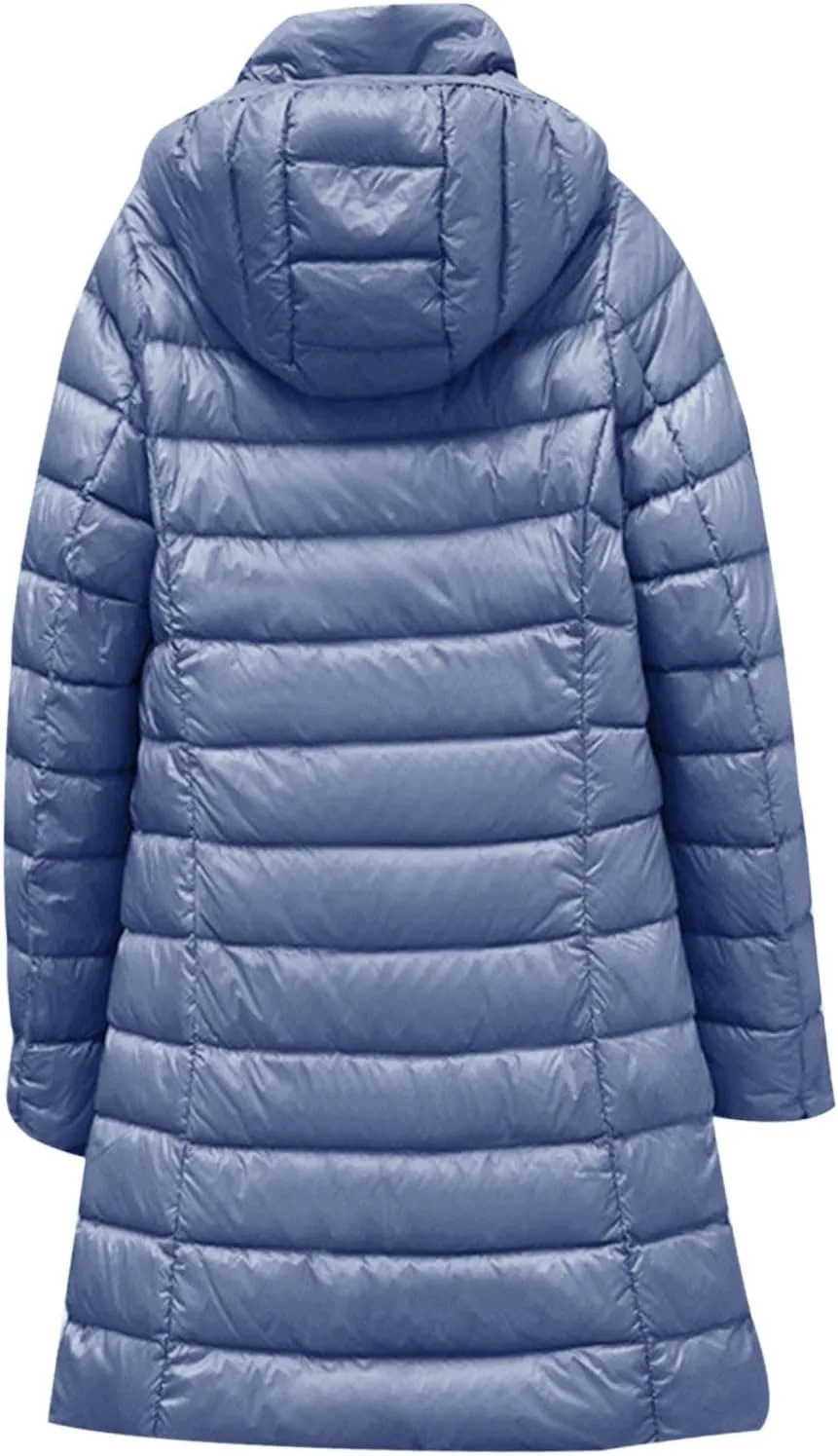 Women's Lightweight Down Jacket Zip Up Plus Size Hooded Quilted Puffer Jackets Mid-Length Winter Coats