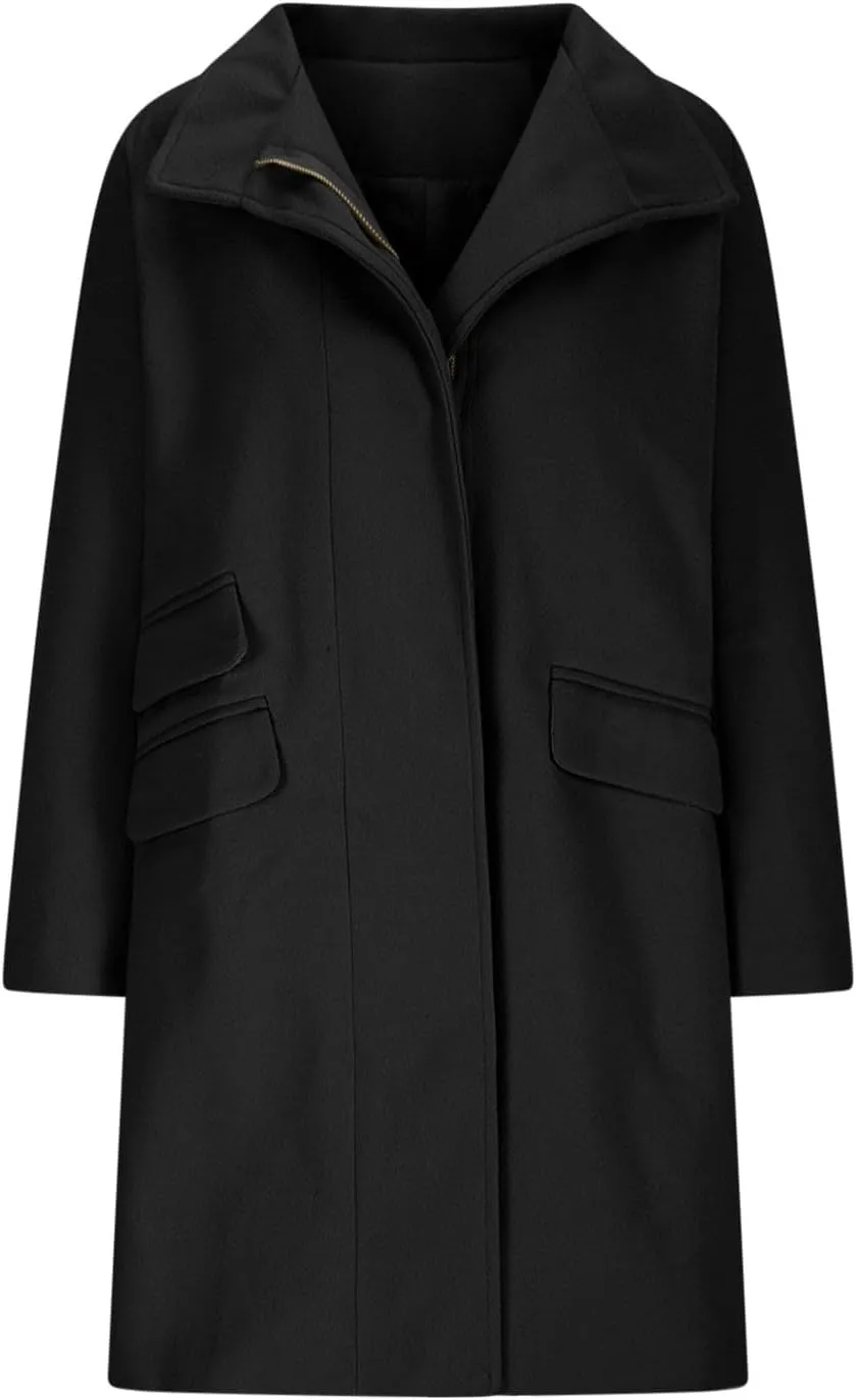 Women's Long Coat Classic Open Front Zip Up Casual Winter Warm Wool Blend Over Pea Coats with Pockets Long Jackets