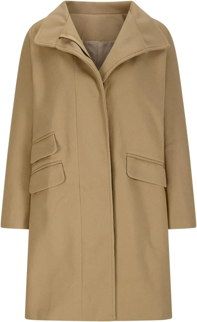 Women's Long Coat Classic Open Front Zip Up Casual Winter Warm Wool Blend Over Pea Coats with Pockets Long Jackets