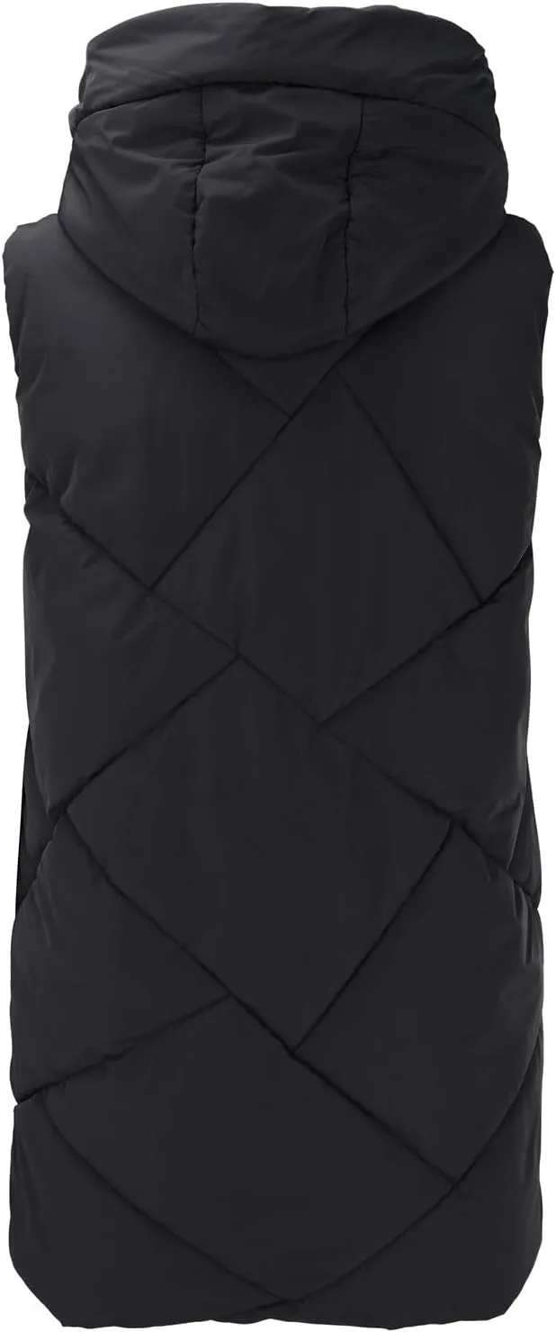 Women's Long Down Vest with Hooded Zipper Quilted Puffer Jacket Plus Size Winter Warm Slim Fit Coats Outdoor Vest