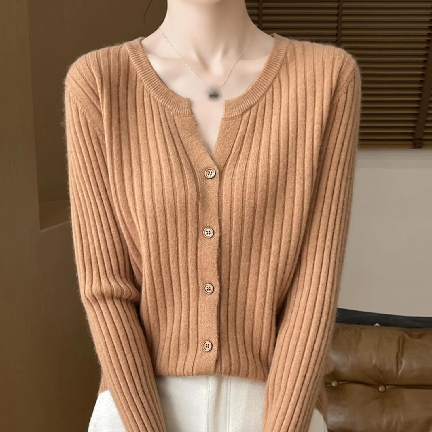 Women's Long Sleeve Button Down V Neck Classic Sweater Knit Lightweight Casual Cardigan Trendy Office Work Blouses