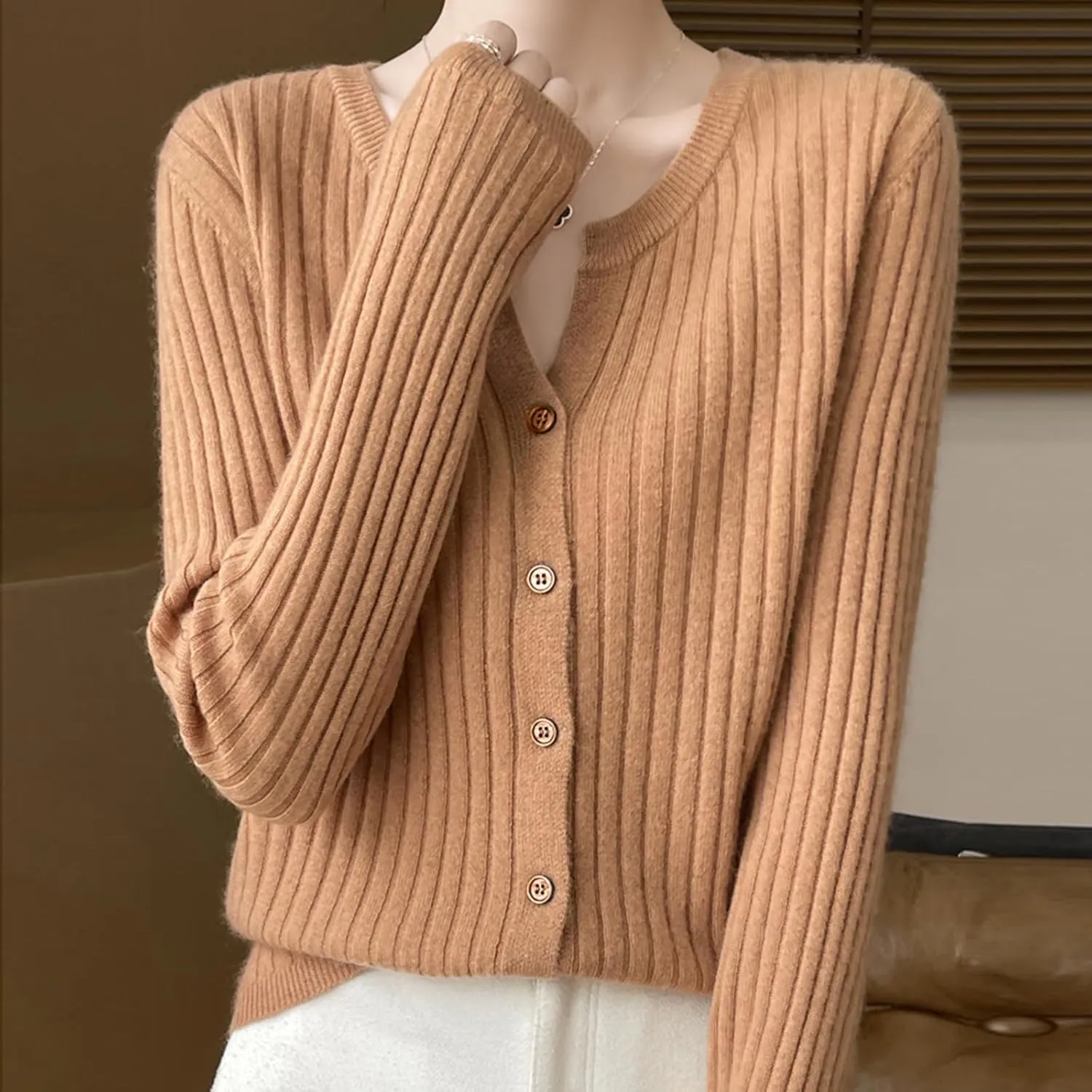 Women's Long Sleeve Button Down V Neck Classic Sweater Knit Lightweight Casual Cardigan Trendy Office Work Blouses