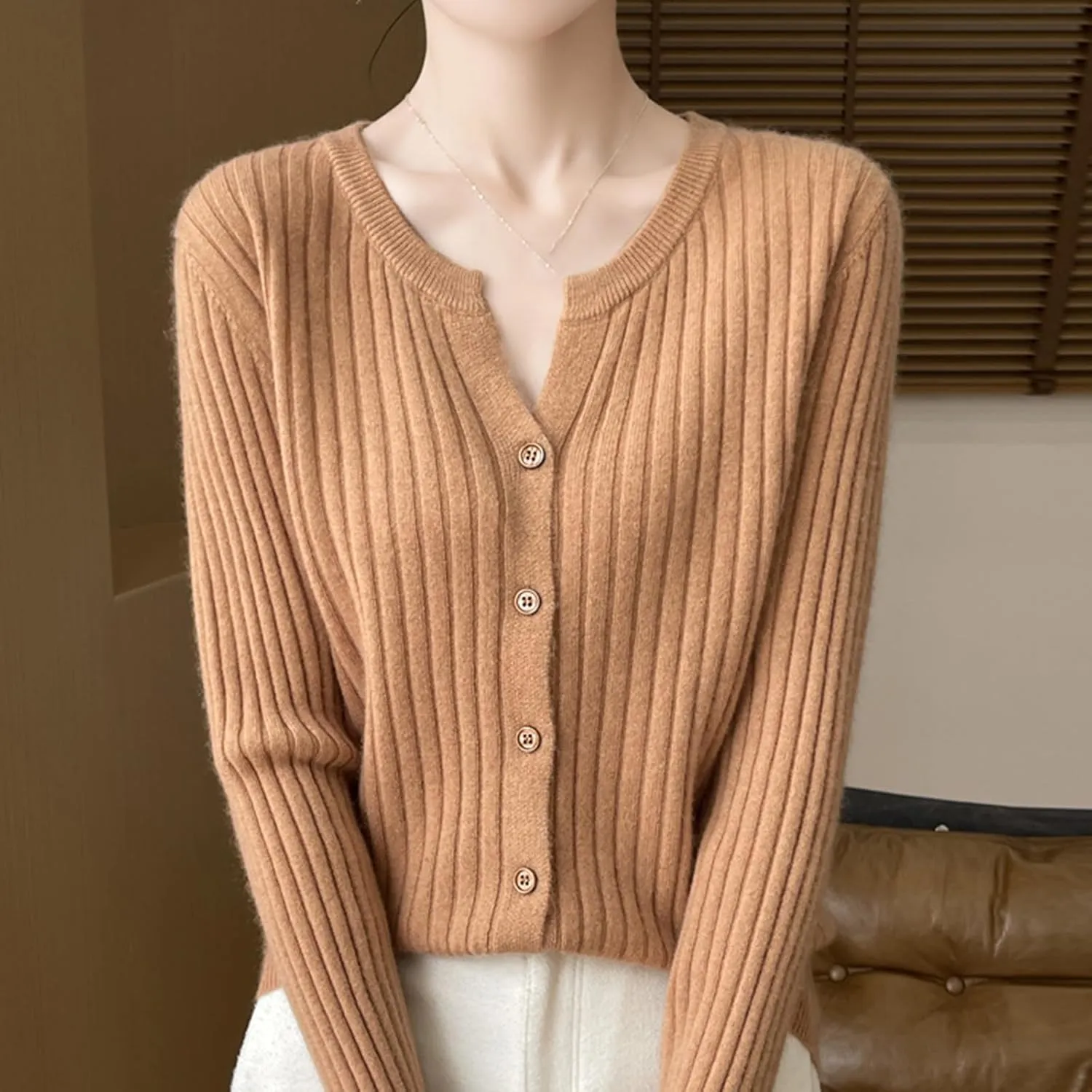 Women's Long Sleeve Button Down V Neck Classic Sweater Knit Lightweight Casual Cardigan Trendy Office Work Blouses