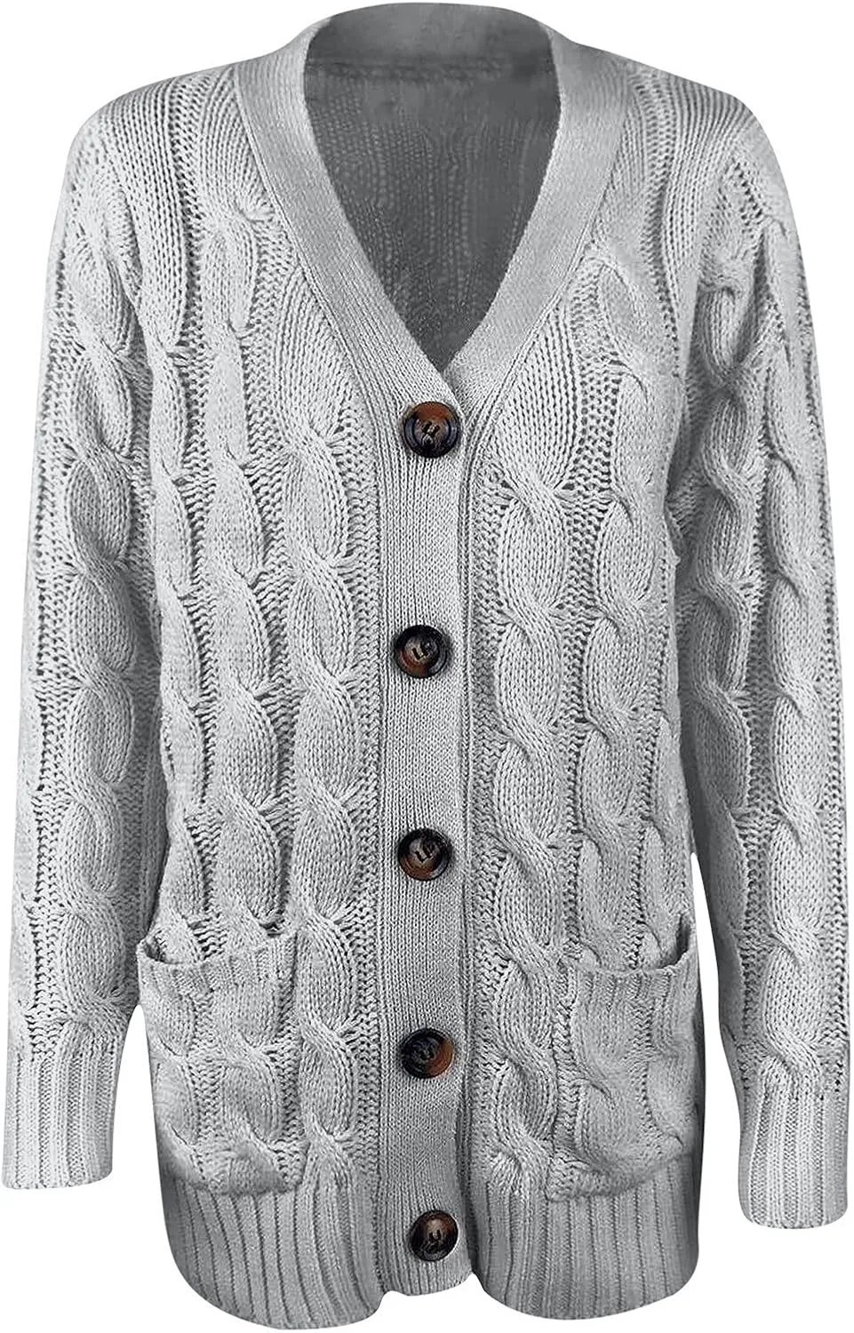 Women's Long Sleeve Cable Knit Cardigan Coats 2024 Fall Winter Fashion Button Down Chunky Soft Outwear with Pockets