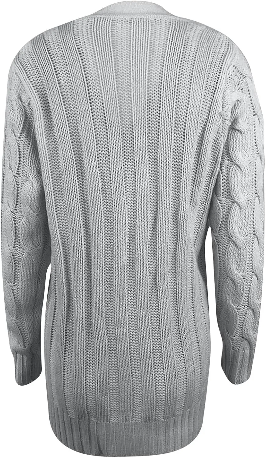 Women's Long Sleeve Cable Knit Cardigan Coats 2024 Fall Winter Fashion Button Down Chunky Soft Outwear with Pockets